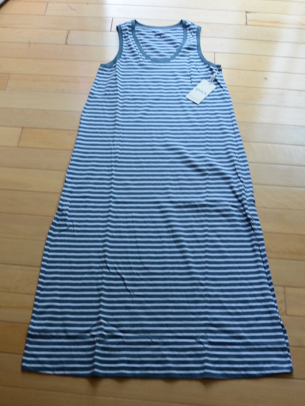 Pact Women's Costa Mesa Stripe Deep Aqua Tank Midi Dress Size S NWT